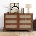 Rattan Wood Closet 6-Drawer Dresser Wood Storage Cabinet Sideboard