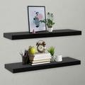 Dcenta 2 Piece Floating Shelves MDF Wall Mounted Shelf Photo Display Stand Storage Rack Black for Living Room Bedroom Bathroom Home Office Decor 47.2 x 7.9 x 1.5 Inches (L x W x H)