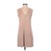 Bishop + Young Casual Dress - Shift V Neck Sleeveless: Tan Print Dresses - Women's Size X-Small