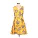 Banana Republic Factory Store Casual Dress - A-Line V Neck Sleeveless: Yellow Floral Dresses - Women's Size 4 Petite