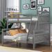 Twin Over Full Size Solid Wood Bunk Beds for Kids with Built-in Ladder, No Box Spring Required (Grey (No Drawer))