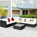 Gymax 7PCS Rattan Patio Conversation Sectional Furniture Set w/ Cushion Pillow