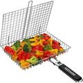 Grill Basket Stainless Steel BBQ Grilling Basket Large Folding Grill Basket with Removable Handle. Grill Basket for Fish Vegetables Great Useful BBQ Accessories Grilling Gifts for Men Dad