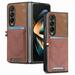 Mantto for Samsung Galaxy Z Fold 4 Vintage Denim Pattern PU Leather Wallet Case with Card Slots Holder Full Coverage TPU Bumper Shockproof Protection Case for Samsung Galaxy Z Fold 4 Brown