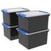 Storex Storage File Tote with Locking Handles Black & Silver - Pack of 4