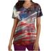 REORIAFEE American Flag Stars Stripe Shirts Women USA Flag Patriotic Tee Tops 4th of July Shirts Casual Tshirt Independence Day Print Pocket Workwear T-Shirt V-Neck Short Sleeve Watermelon Red L