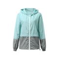 LSFYSZD Women Packable Rain Jacket Outdoor Color Block Hooded Windbreaker with Drawstring