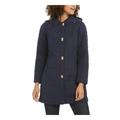 JONES NEW YORK Womens Navy Zippered Pocketed Removable Hood Water Repellant Raincoat Petites PXXS