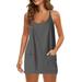 QUYUON Womens Rompers Dress with Shorts Clearance Athletic Dresses for Women Sleeveless Scoop Neck Shorts Rompers Jumpsuits Pockets One-Piece Summer Outfits Tennis Dress Workout Dresses Gray_A M