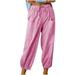 Mrat Linen Pants Women Summer Long Trouser Wide Leg Trousers High Waisted Pants Drawstring Pants Cotton Palazzo Pants Loose Fall Pants High Waisted Sweatpants for Women M