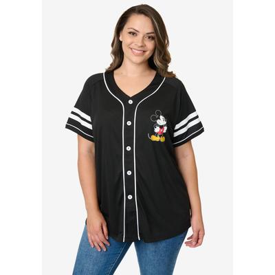 Plus Size Women's Disney Mickey Mouse Black Baseball Jersey Button Down Shirt by Disney in Black (Size 2X (18-20))