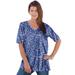 Plus Size Women's V-Neck Ultimate Tee by Roaman's in Blue Zebra Abstract (Size L) 100% Cotton T-Shirt