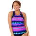 Plus Size Women's Chlorine Resistant High Neck Racerback Tankini Top by Swimsuits For All in Pink Abstract (Size 32)