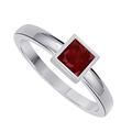 RS JEWELS 18k White Gold Plated .925 Sterling Silver Bezel Set Princess Cut 1.00ct Red Ruby Engagement Wedding Solitaire Ring For Womens