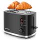 Aigostar Toaster 2 Slice 1.5" Wide Slot, 800W Black Toaster with Warming Rack, Small Low Wattage Toaster Electric for Home Travel Camping, Energy 30B3L