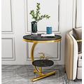 PSKSER Marble Sofa Side Table Coffee Table 2 Tier Round Corner Table for Living Room Hotel Sofa End Bedside Table (Color : Gold+Black)