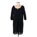 Old Navy Casual Dress - DropWaist Keyhole 3/4 sleeves: Black Print Dresses - Women's Size Medium