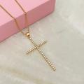 Cubic Zirconia Cross Necklace, Crucifix Pendant, Big Gold Layering Catholic Gift