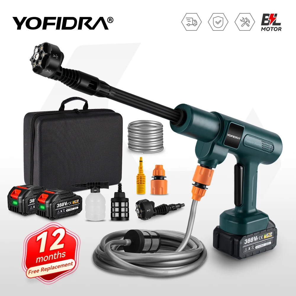 YOFIDRA 200Bar Bürstenloser Elektrischer Hochdruckreiniger + 22L Eimer Autowaschpistole Gartenwasserpistole für Makita 21V Akku Image