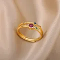 Bunte Zirkon Runde Stein Ringe Für Frauen Edelstahl Gold Farbe Finger Ring Hochzeit Ästhetischen