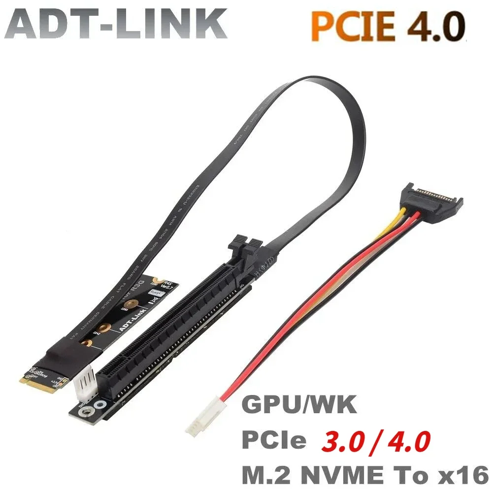 ADT-Link M.2 NVMe zu PCI-E 4.0 x16 Extender Gen 4/3 Riser Adapter Jumper Mining Kabel GTX RTX Grafikkarte NVIDIA AMD GPU Image