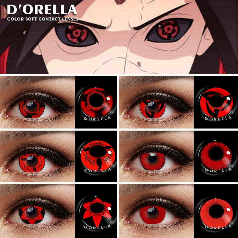 D'ORELLA 2 Stück farbige Cosplay-Kontaktlinsen für Augen, Anime-farbige Linse, jährliche Augenfarblinse, schöne Pupille, rote schwarze Linsen Image