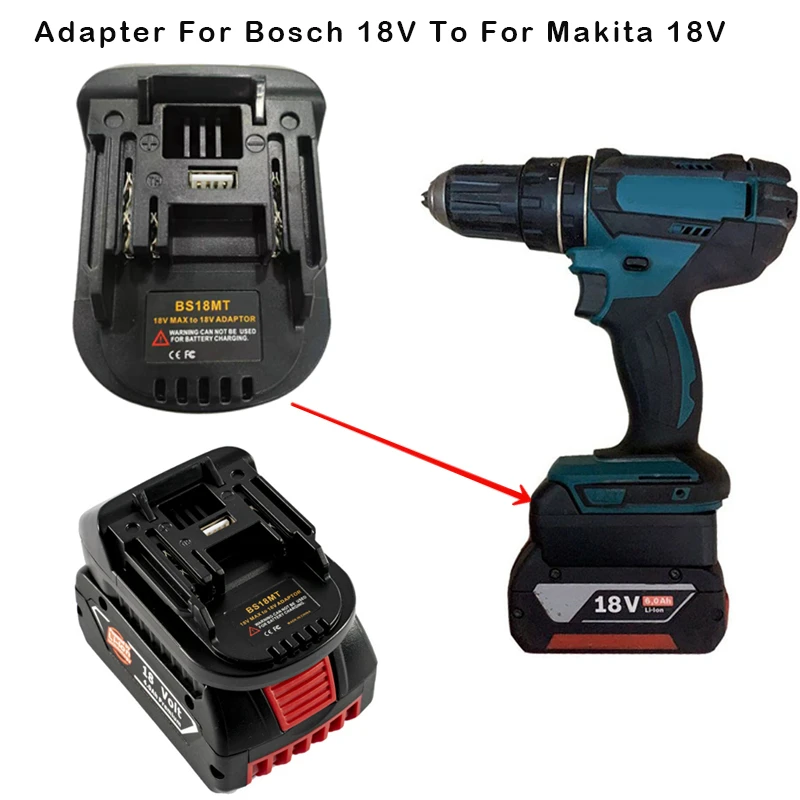 BS18MT Für Bosch 18V BAT619G/620 Batterien Konvertieren In Für Makita 18V Mit USB Adapter Konverter BL1860 Lithium-Batterie Image