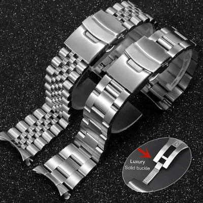 Luxuriöses massives Edelstahlband, 18 mm, 19 mm, 20 mm, 21 mm, 22 mm, 23 mm, 24 mm, 26/28/30 mm, Armband für Seiko-Uhrenzubehör mit gebogenem Gürtel Image