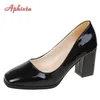 Aphixta 7,5 cm Platz Tou Patent Leder Schuhe Frauen Pumpen Dicken Absätzen Sapato Feminino Arbeit Party Schuhe Super Große Plus größe 50