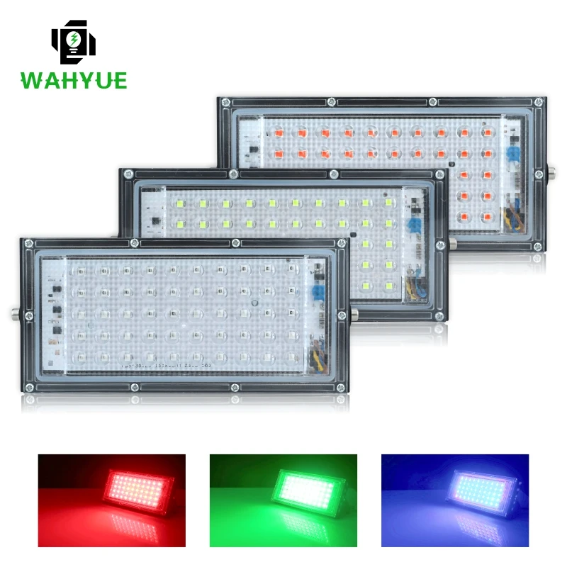 50W LED RGB Flutlicht Lampe AC 220V Outdoor Flutlicht IP65 Wasserdicht Reflektor Led-strahler Rot Grün Blau garten Beleuchtung