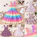 2024 Sommerkleid Kinder Mädchen Kleidung Meerjungfrau Schmetterling Regenbogen Kurzarm Geburtstags