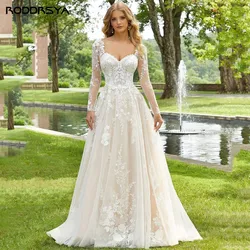 Roddrsya Spitze Schatz Brautkleid lange Ärmel Brautkleider rücken freie Applikation Sweep Zug Strand Vestidos de Novia angepasstRODDRSYA Sweet Rose Hochzeit Kleid mit langen Ärmeln Braut Kleid mit