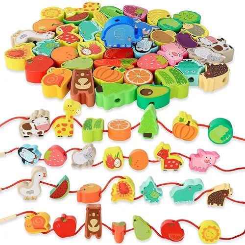 Holz spielzeug Baby DIY Spielzeug Cartoon Obst Tier Bespannung Einfädeln Holz perlen Spielzeug