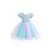 Suanret Kids Girls Dress 3D Flower Short Puff Sleeve Formal Dress Wedding Party Pageant Dress Ball Gown Dress Sky Blue 7 Years