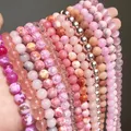 Natural Pink Stone Beads Agates Angelite Quartz Opal Aventurine Jades Howlite Pearl Round Beads For