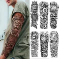 Large Arm Sleeve Tattoo Lion Crown King Rose Waterproof Temporary Tatoo Sticker Wild Wolf Tiger Men