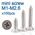 100pcs/lot M1 M1.2 M1.4 M1.7 M2 M2.6 Mini 304 stainless steel Cross Phillips Flat Countersunk Head
