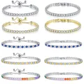 Chic 4mm Round Colorful Crystal Tennis Bracelets Silver Color Adjustable Folding Buckle Chain