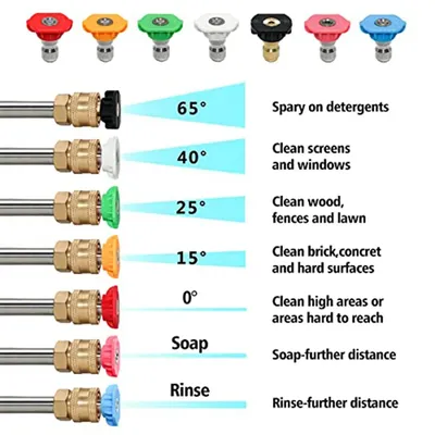 1pcs 1/4" Quick Connect Garden High Pressure Washer Spray Nozzle 0 15 25 40 65 Degree Watering Soap Nozzle Tip Garden Cleaning