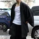 Fashion Men Trench Cotton Open Stitch Coats Solid Long Sleeve Casual Japanese Kimono Streetwear