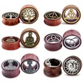 2PC New Wood Ear Plugs Gauges Earrings Buddha Statue Women Men Flesh Tunnel Expander Piericing