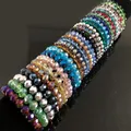 Handmade Women's 8mm 10mm Rhinestone Glass Crystal Beaded Round Beads Stretch Bracelet Femme Bangle