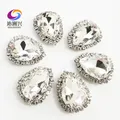 Factory Sales Top Grade Silver Bottom Glass Crystal Buckle white Drop Shape Sew on