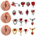 1PC Surgical Steel Red Zircon Ear Studs Heart-Shaped Bat Evil Tragus Cartilage Screw Ball Earrings