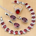 Natural 925 Silver Jewelry Red Birthstone Charm Jewelry Sets Women