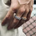 Hip Hop Rock Cuban Link Chain Rings for Men Ice Out Zirconia Micro Pave Crystal Tennis Ring Fashion