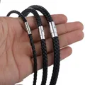 Classic Men's Women's Leather Choker Necklace Black Brown Braided Rope Chain Stainless Steel Clasp