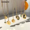 HangZhi 2021 New Korean Fashion Vintage Necklaces Gold Color Water Drop Star Pendant Necklace for