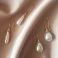 White Teardrop Simulation Pearl Earrings Dangle For Women Baroque Palace Style Jewelry Long
