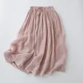 Elegant Fashionn Cotton Linen Ramie Skirt Elastic Waist Double Layer Long Skirt Women's Spring